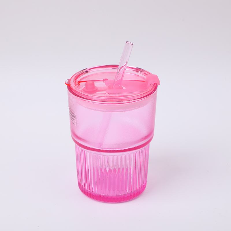 Simple Vertical Straw Glass Coffee Mug 450-ML