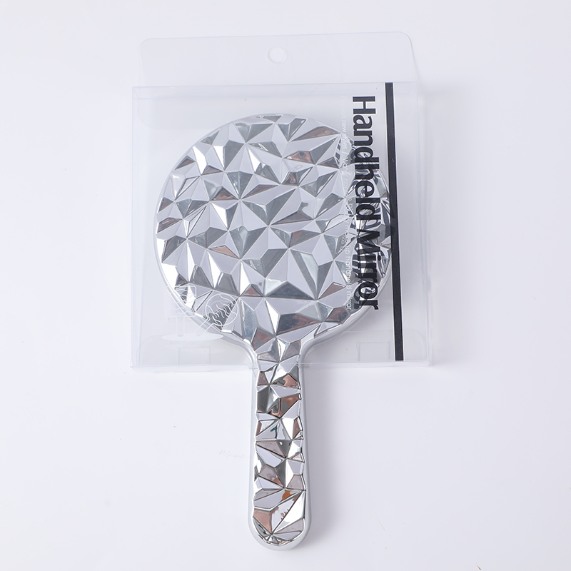 Round diamond beauty mirror with handle