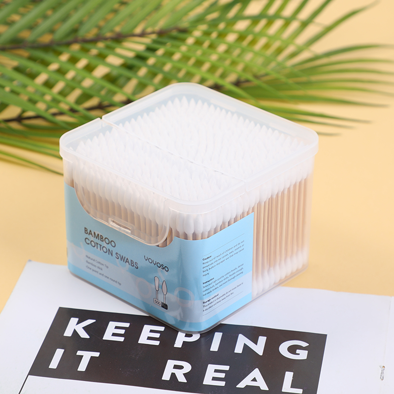 Square clamshell box bamboo cotton swabs 500pcs (one point and one round tip)
