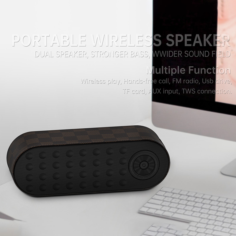 High-end imitation leather craft daily waterproof wireless speaker-black