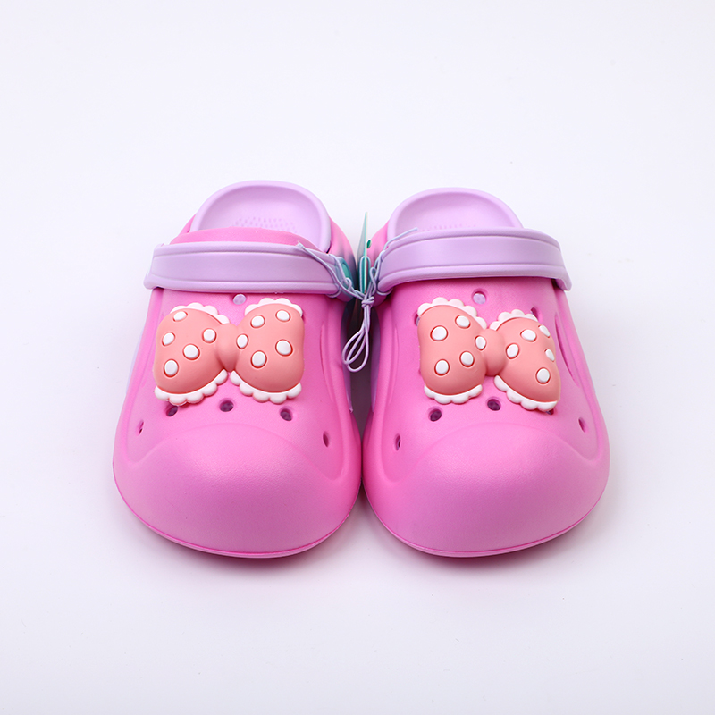Rosy red + purple bow Children's flip-flops - 30-31