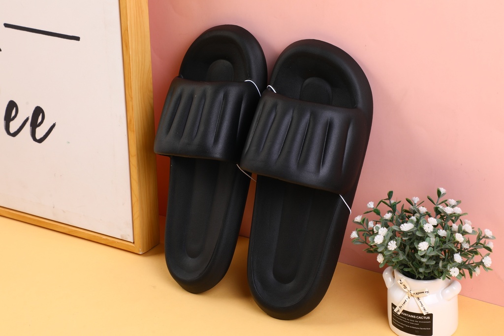Silent anti-slip vertical strip men's household slippers size 40-41-black
