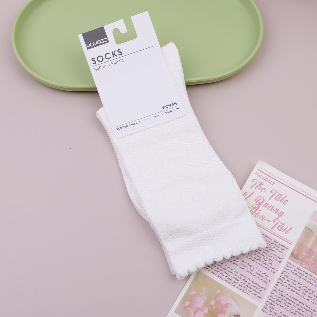 Solid Color Bow Ladies Mid-Calf Socks