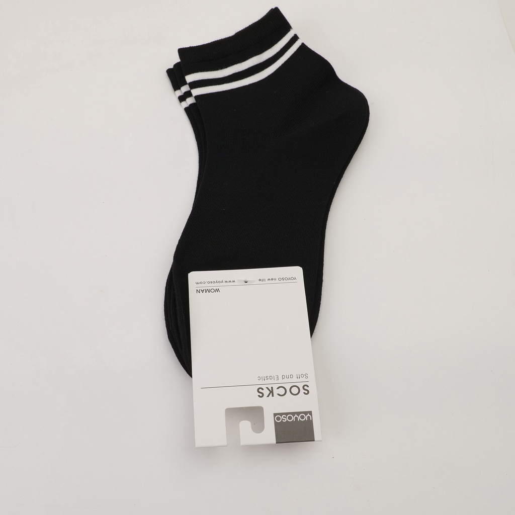Simple black and white striped women's mid-calf socks two pairs set