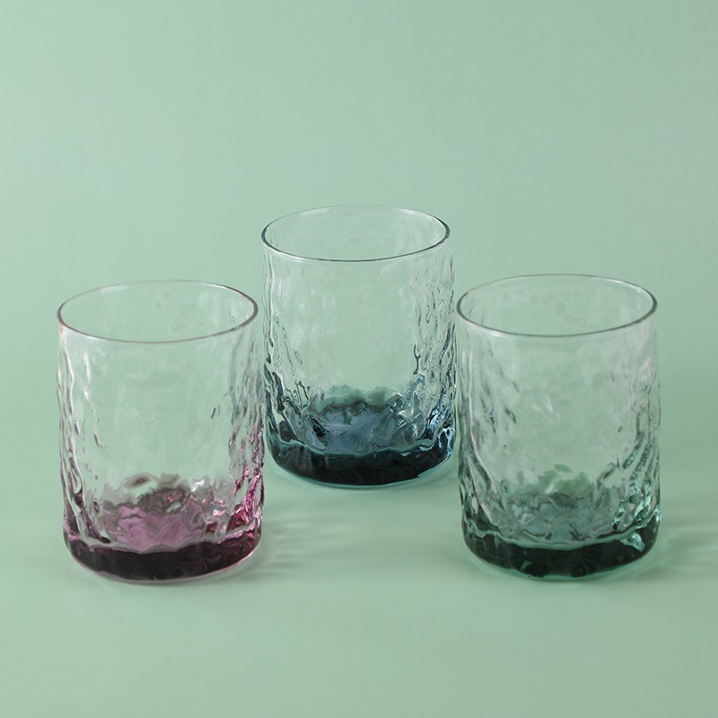 Bottom colored bark texture glass cup-260ml