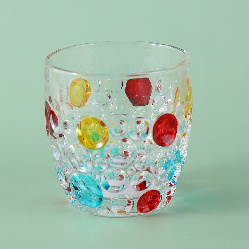 Low mouth hand painted polka dot glass cup-350ml