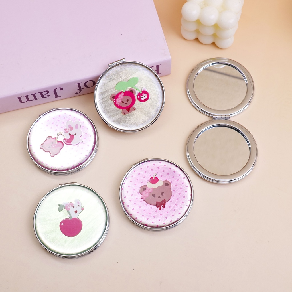Cute Heart-shaped Bear Round Princess Mirror with Gauzy Surface