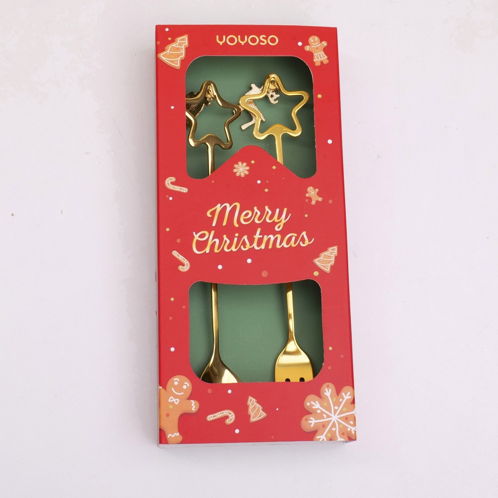 410 Material Five-pointed Star Shape Christmas Pendant Spoon and Fork