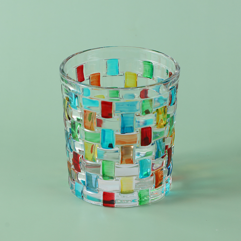 Low mouth hand painted mosaic glass cup-280ml