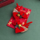 Christmas Series Red Velvet Bell and Deer Antler Pair Clip