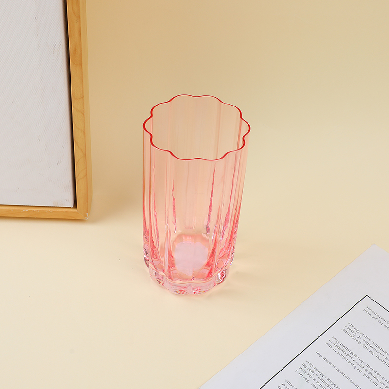 Floral rim glass cup-large (pink)
