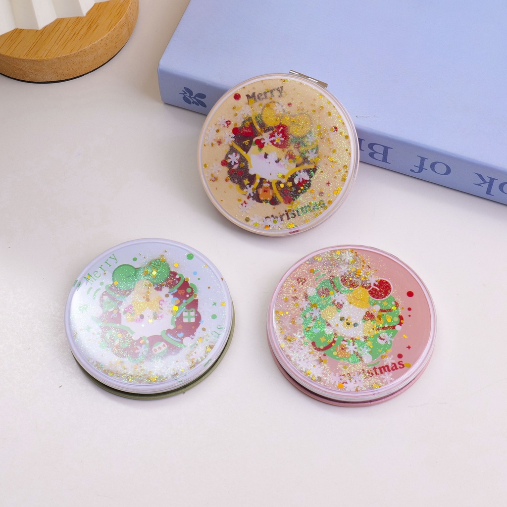 Christmas Series - Wreath 80mm Round Flowing Sand Fashion Mirror