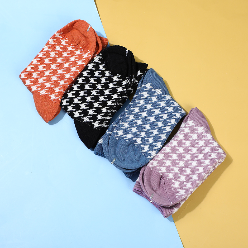 Advanced vintage houndstooth children's cotton mid-calf length socks