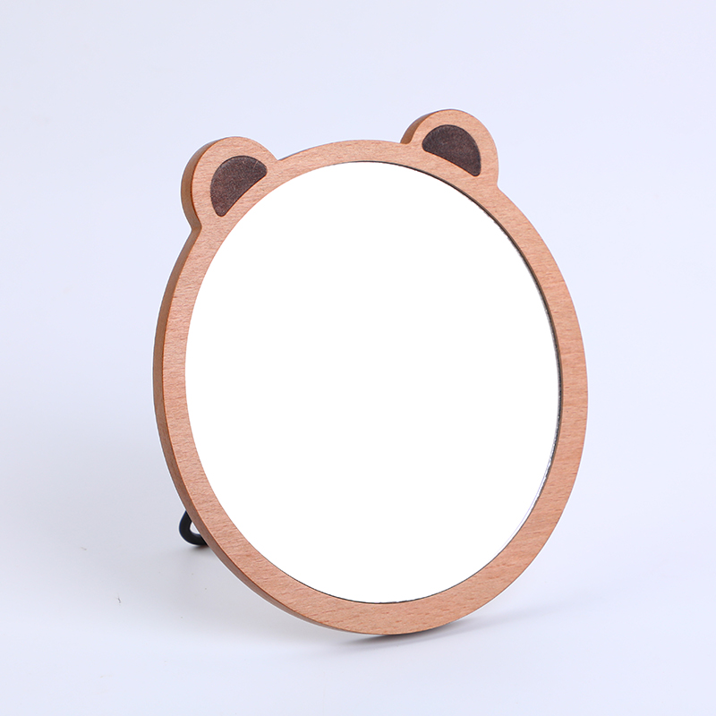 Wooden bear head tabletop cosmetic mirror