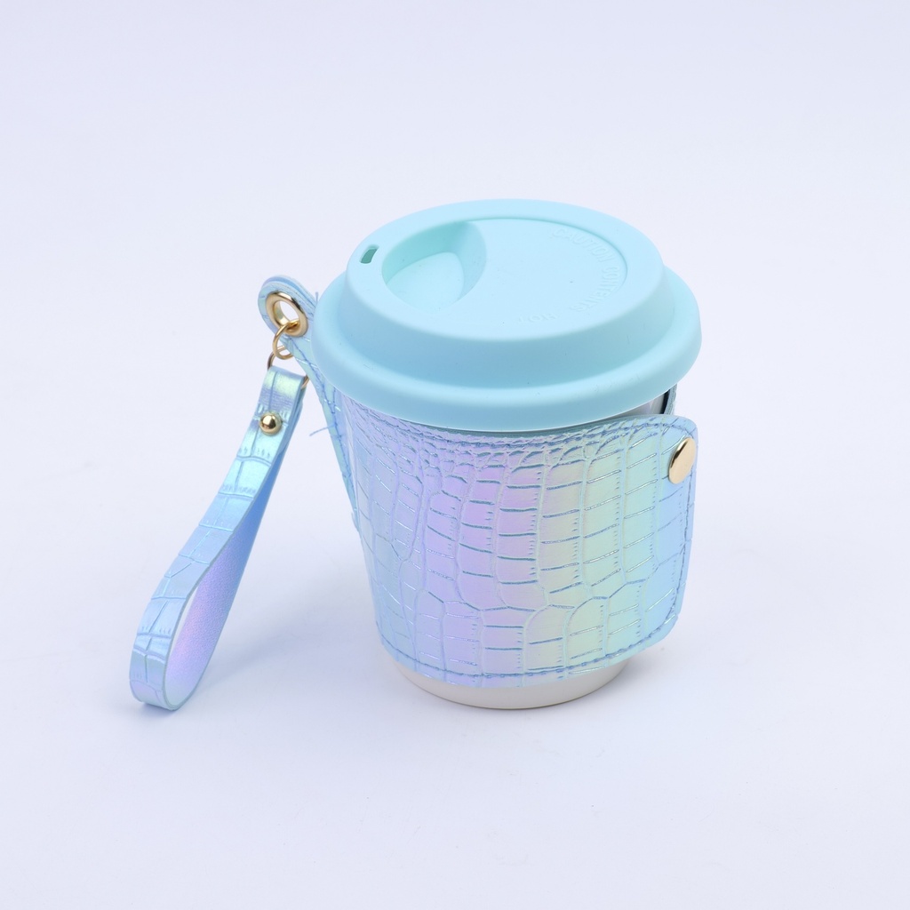 Leather cup sleeve mugs - blue