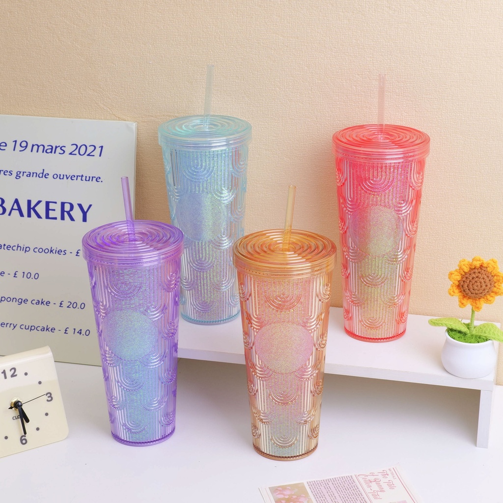 Double fish scale gradient plastic cup -780ml