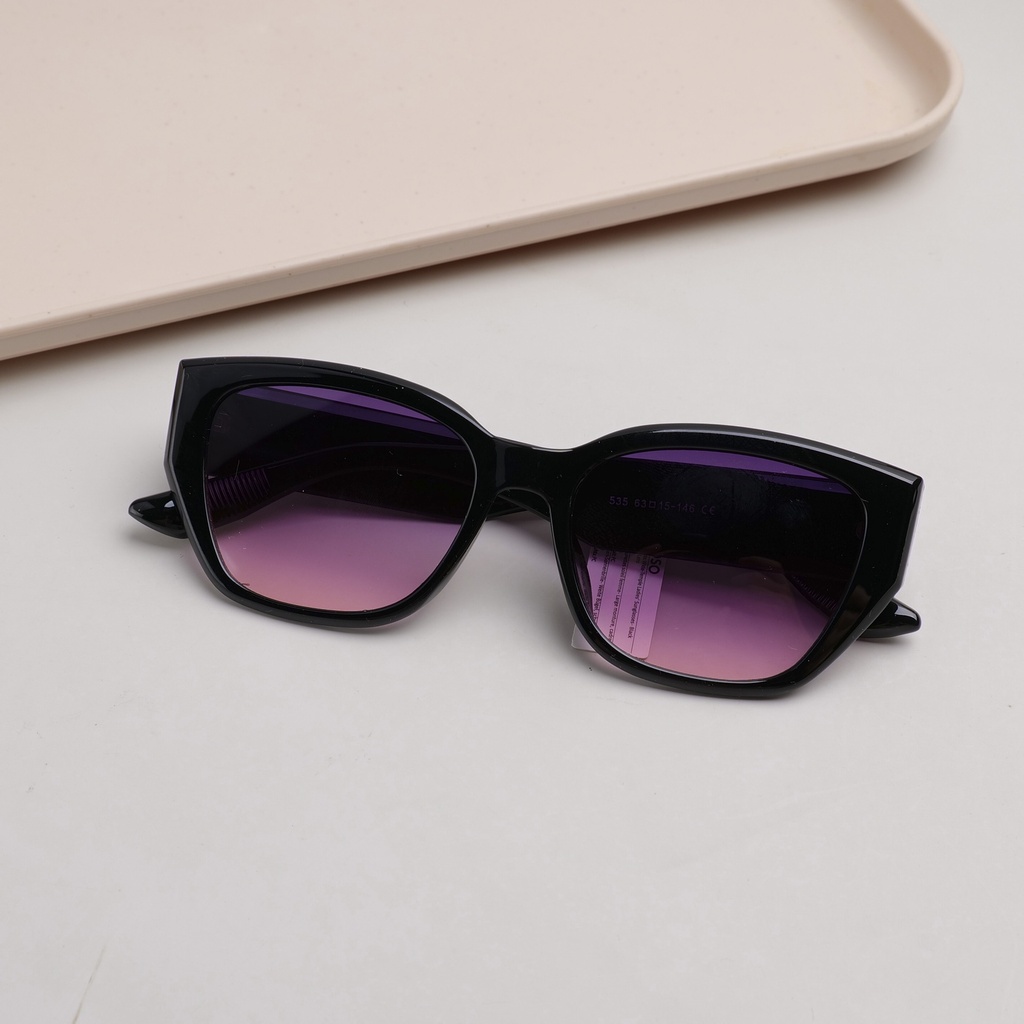 Wide-Temple Ladies' Sunglasses - Black Frame and Purple Lens