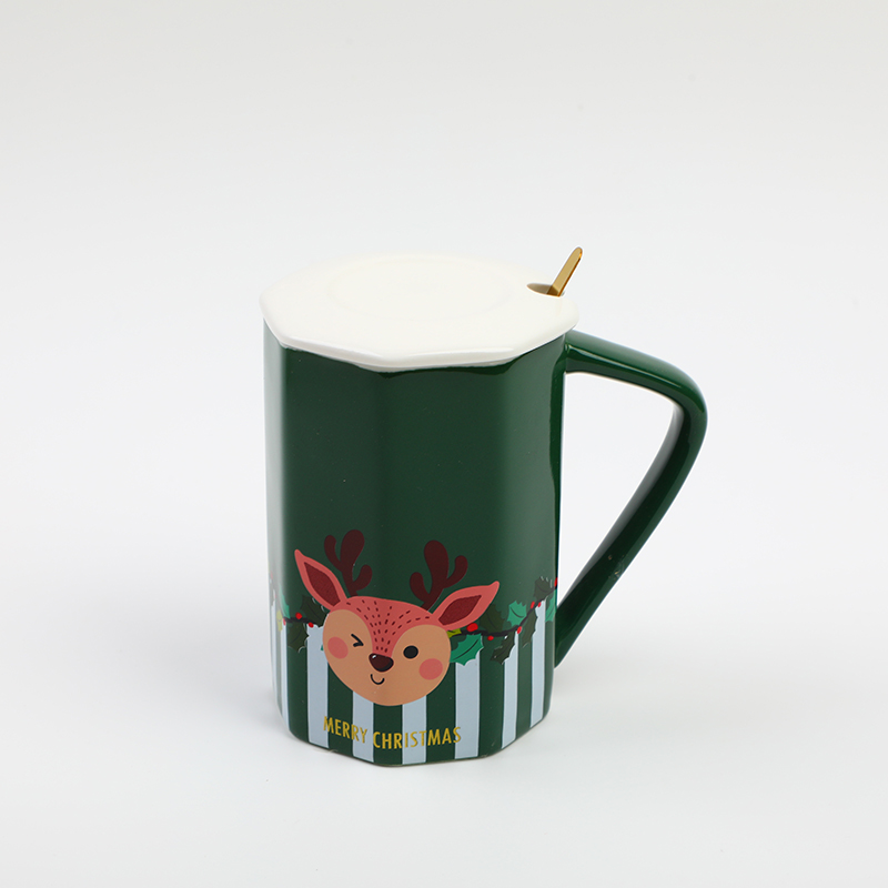 Christmas octagonal ceramic cup-410ml