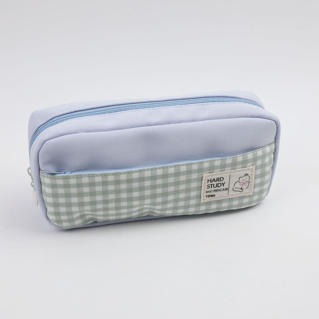 Garden plaid double zip pen case