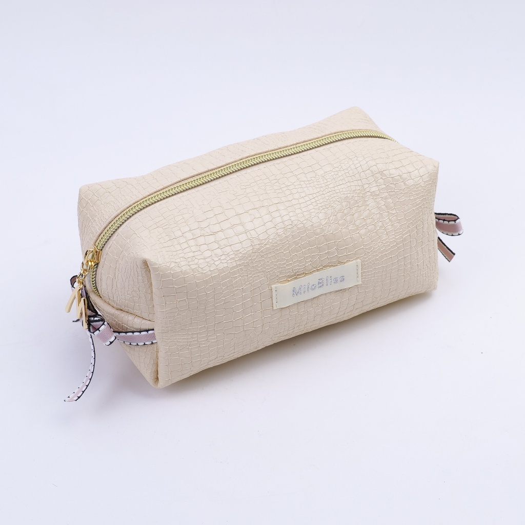 Snake Skin Pattern Pillow Makeup Bag - White