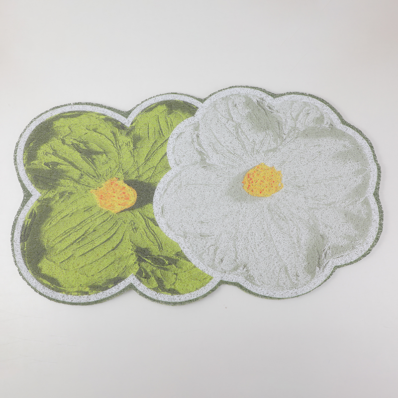 White And Green Floral Mesh Bottom Printed Mat
