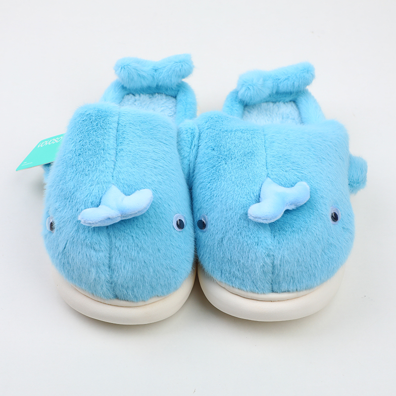 Cute whale children's cotton slippers size 32-33-blue