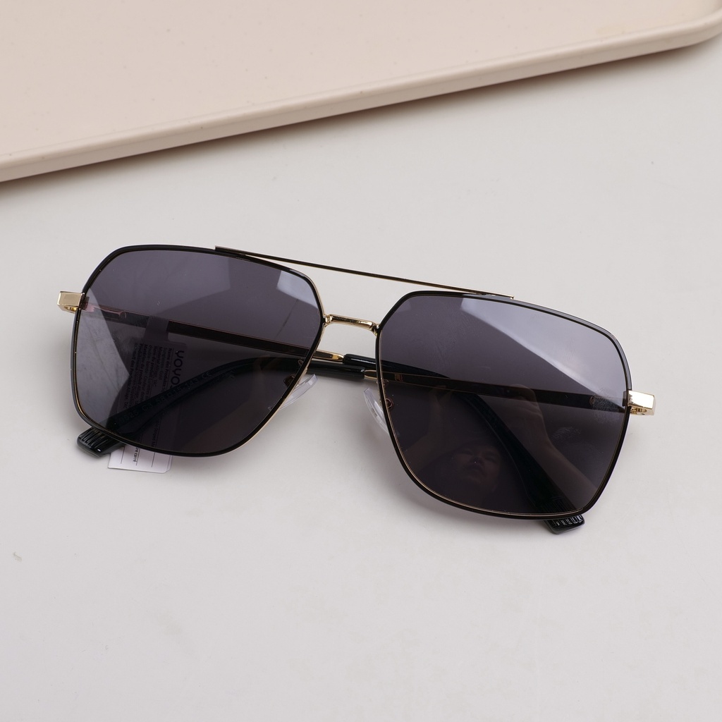Square-Frame Double-Striped Men's Sunglasses - Gold