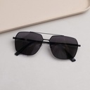 Square-Frame Double-Striped Men's Sunglasses - Black