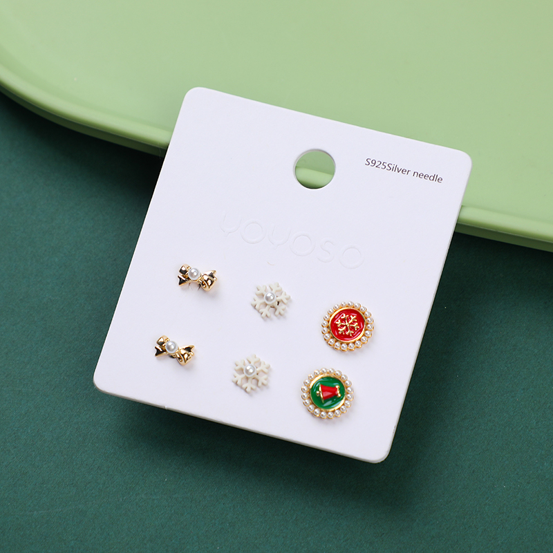 Christmas series snowflake stud earrings-3 pairs