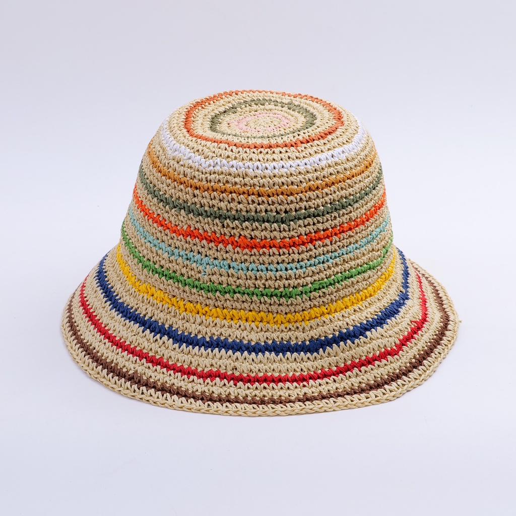 Striped Handmade Straw Hat - Beige