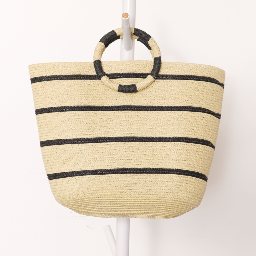 Large-capacity striped handbag - White