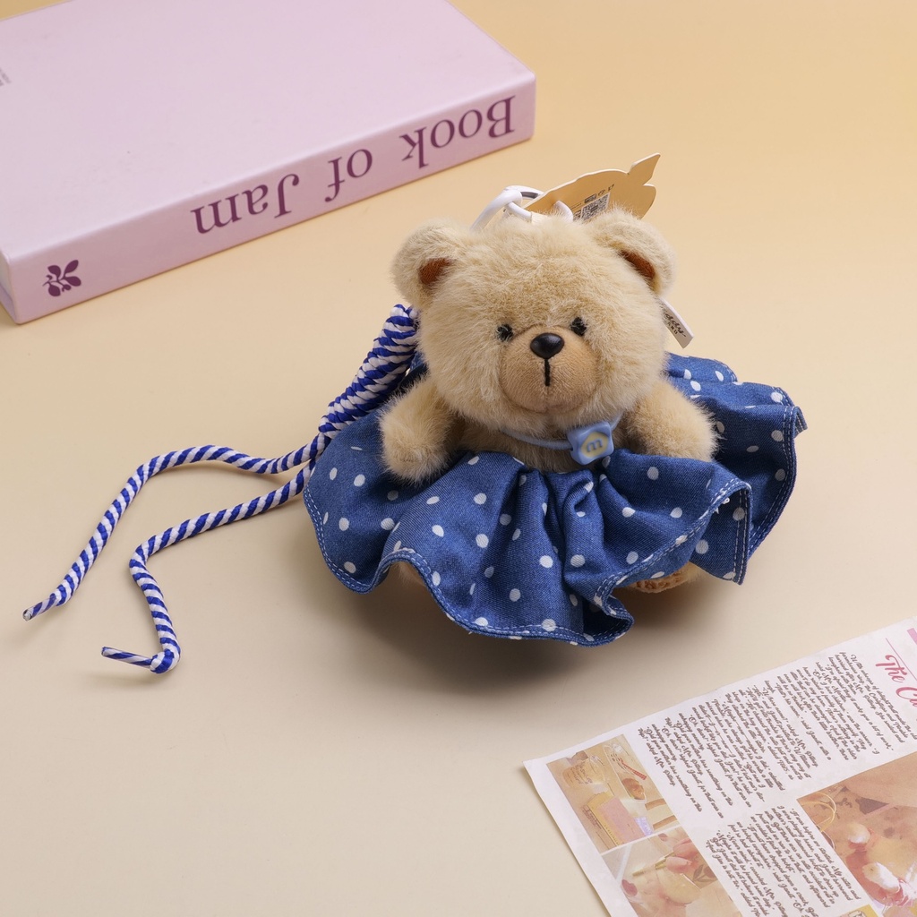 TEDDY ISLAND Series Dot Skirt Plush Key Ring -Blue