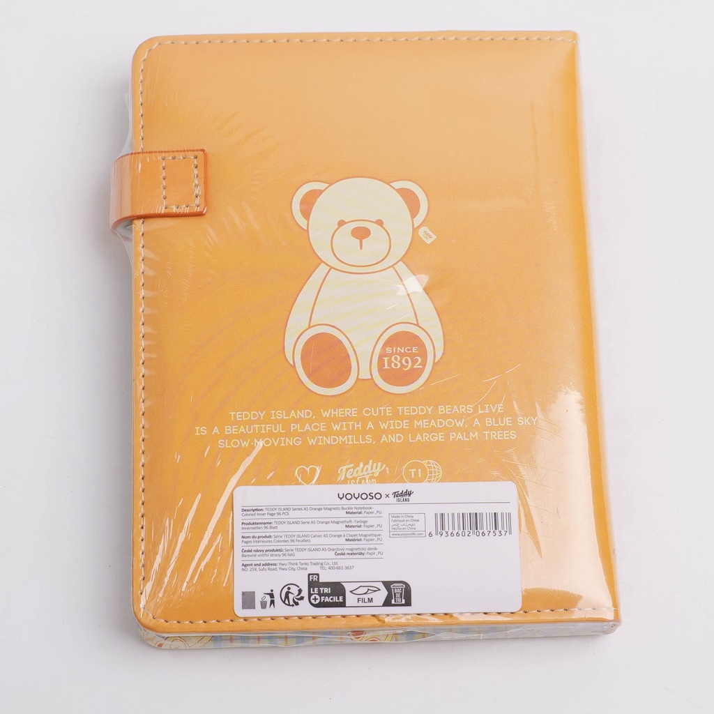 TEDDY ISLAND Series A5 Orange Magnetic Buckle Notebook - Colored Inner Page 96 PCS