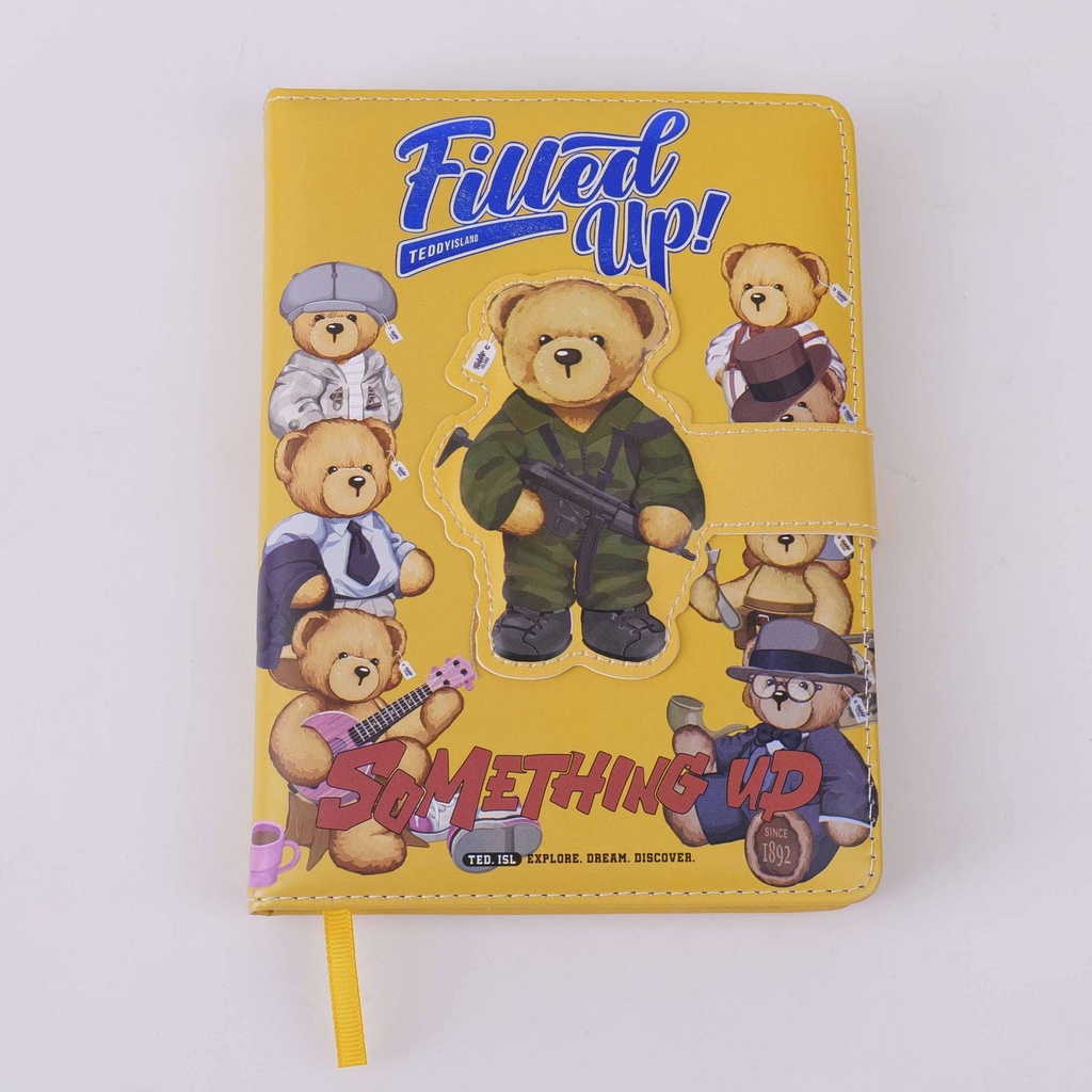 TEDDY ISLAND Series Yellow Magnetic Button Notebook B6 - Colored Inner Pages 112 PCS
