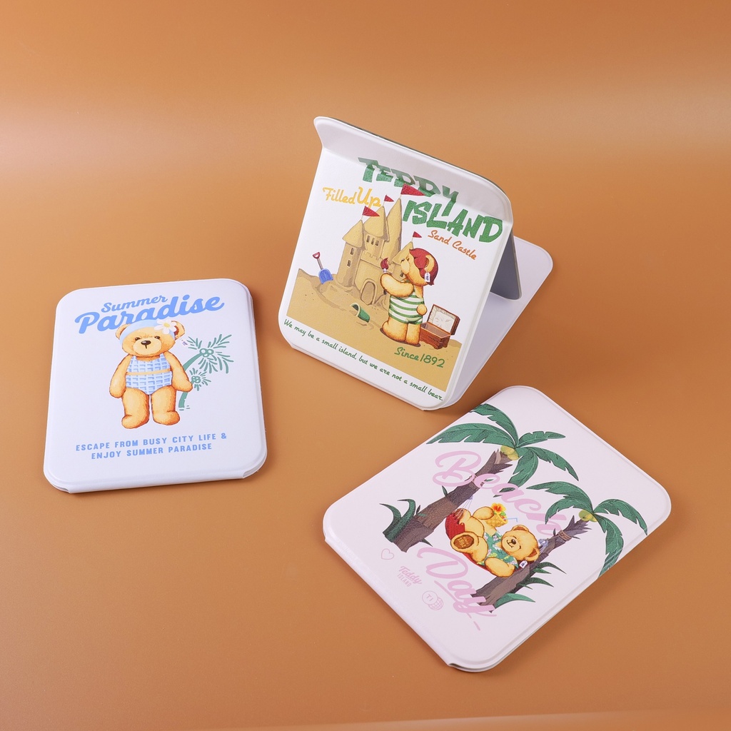 TEDDY ISLAND Series Vacation Bear Large-sized Folding Leather Mirror