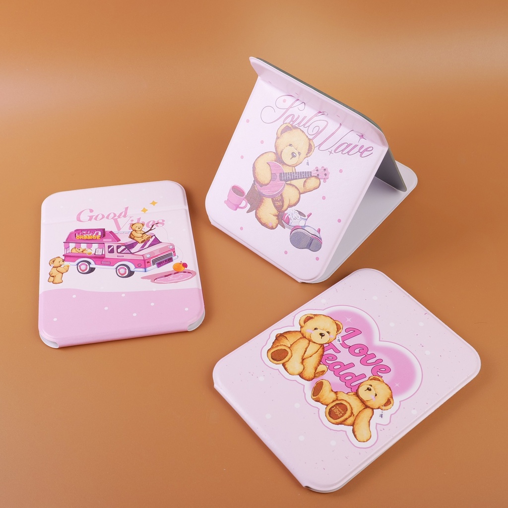 TEDDY ISLAND Series Leisure Bear Large-sized Folding Leather Mirror