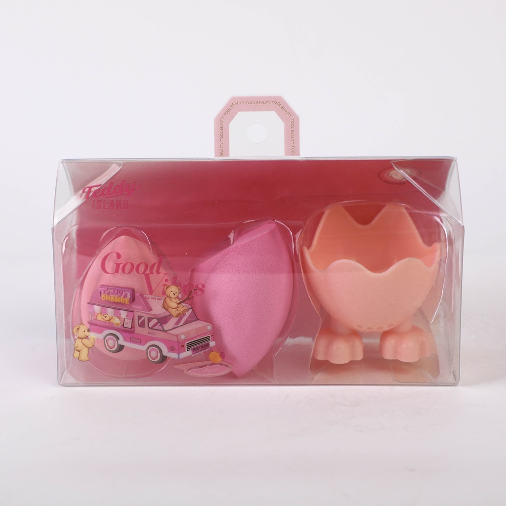 TEDDY ISLAND Series Beauty Blender Combo 2pcs Set (with Egg Holder)