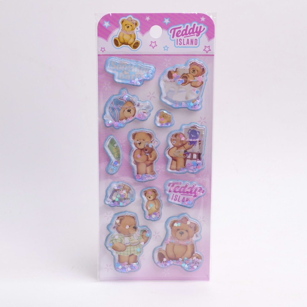 TEDDY ISLAND Series Oil-Ink Sticker (Navy Blue + Pink)