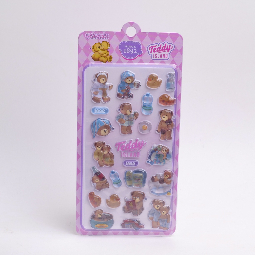 TEDDY ISLAND Series Embossed Sticker (Green + Pink)