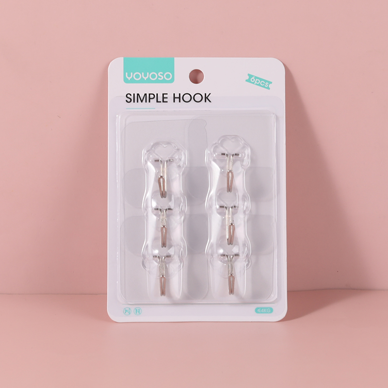 Square traceless transparent hook 6pcs