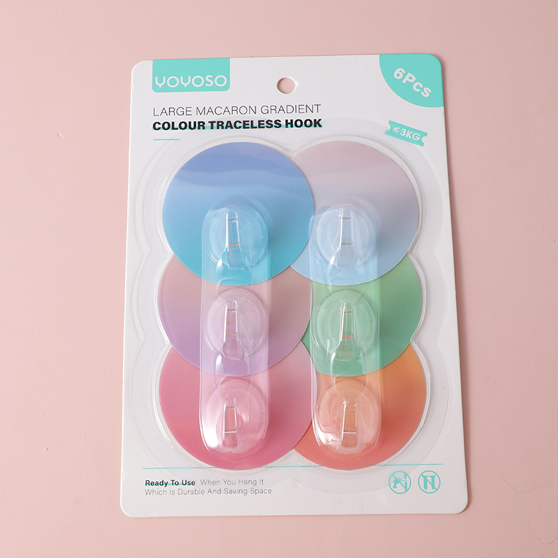Large macaron gradient color non-trace hooks 6pcs pack