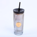 Light luxury vertical pattern glass cup with staw-470ml