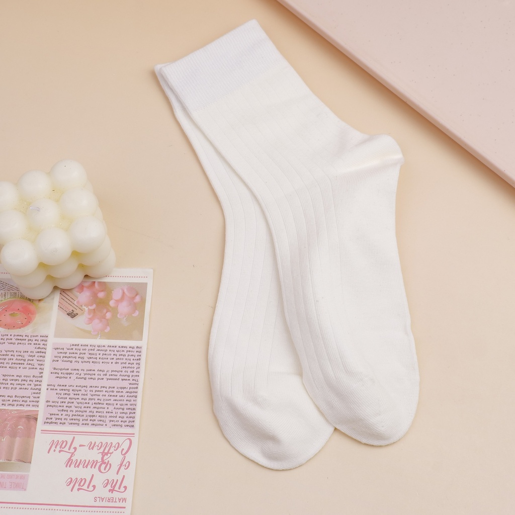 Three Pairs of Ladies' Mid-calf Socks with White Fine Stripes