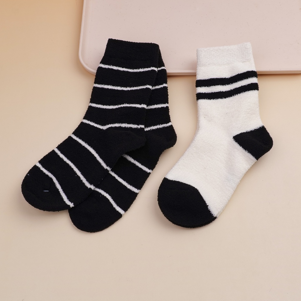 Two Pairs of Children's Mid-calf Socks with Black and White Stripes