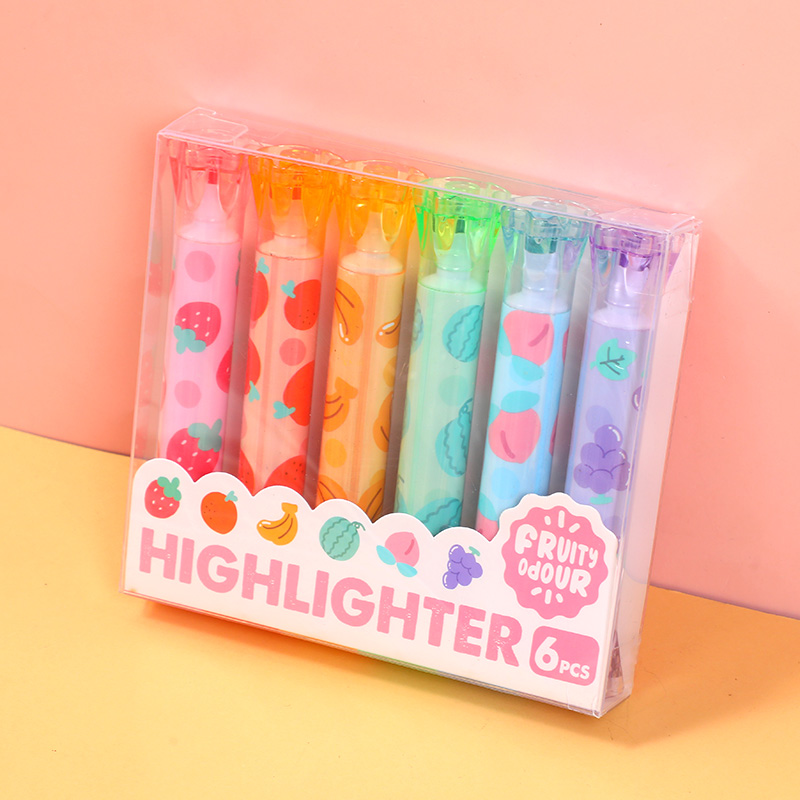 Fruit flavored candy double-end highlighter 6pcs