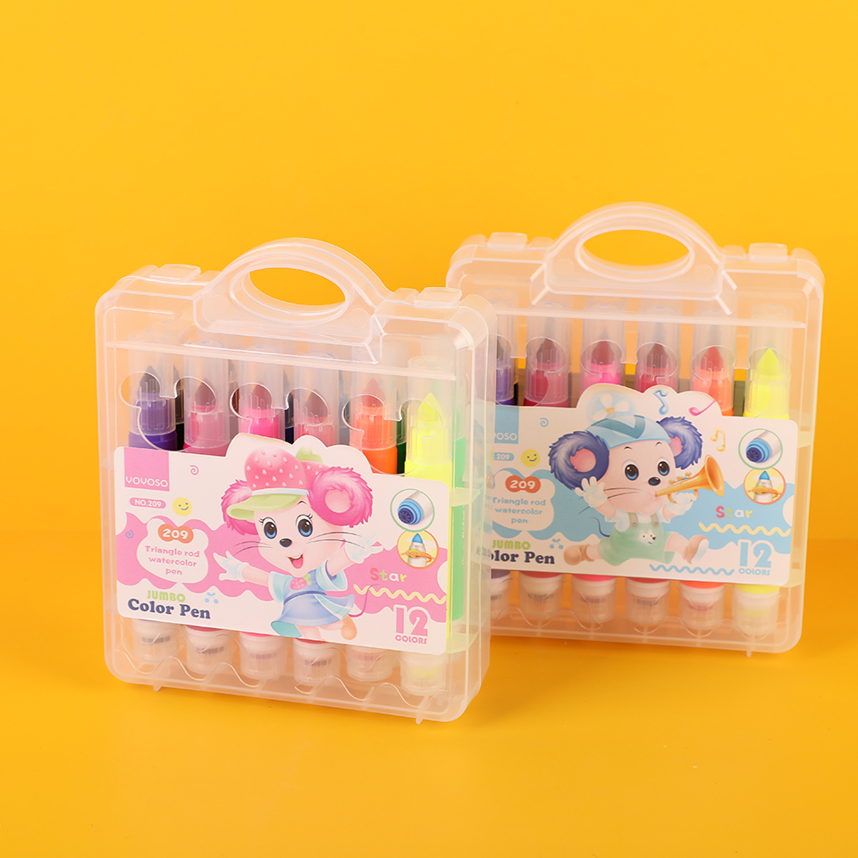 204-12 12 Color Bold Bar Large Capacity Watercolor Pencil with Stamp 209