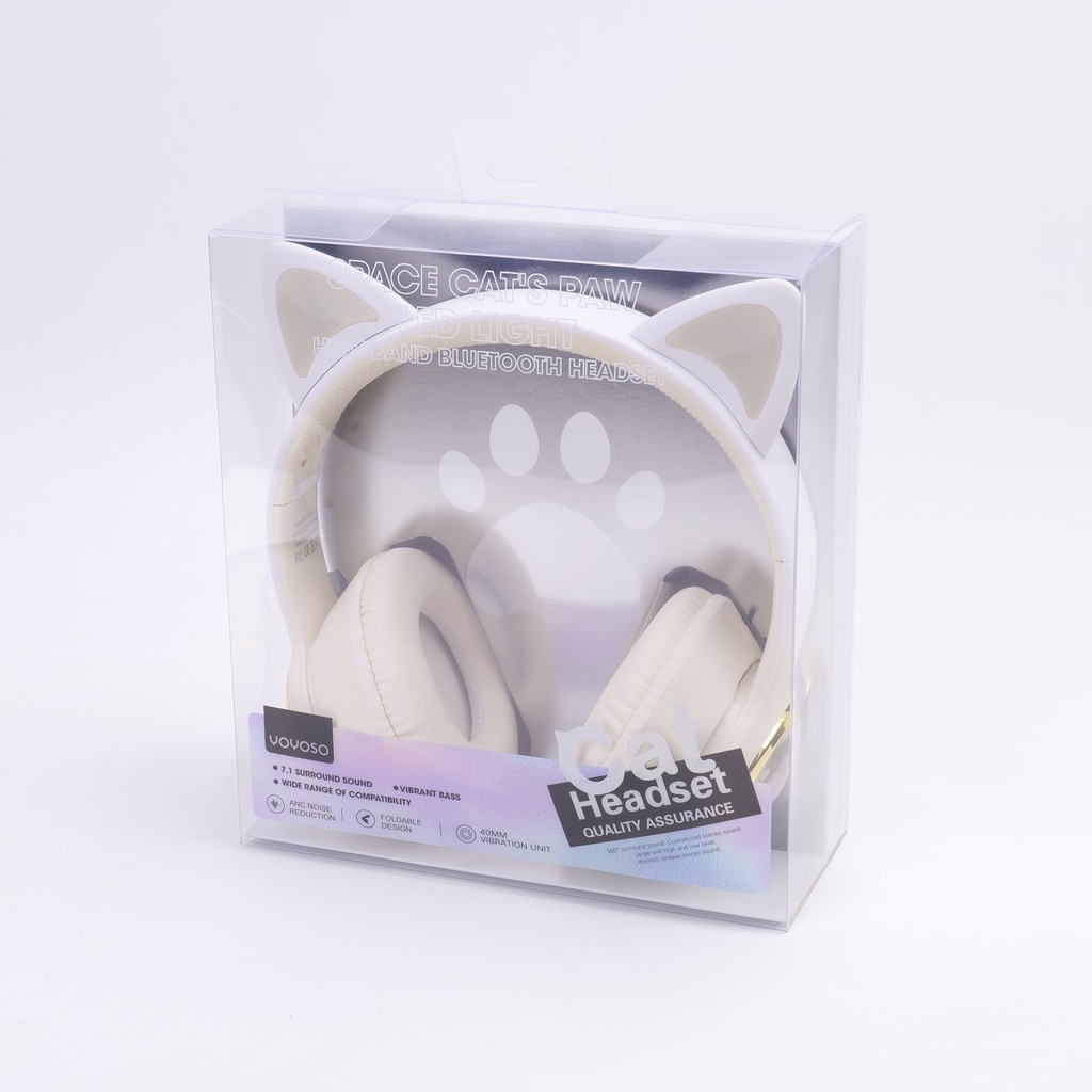 CA-045 Space Cat's Paw LED Light Headband Bluetooth Headset White