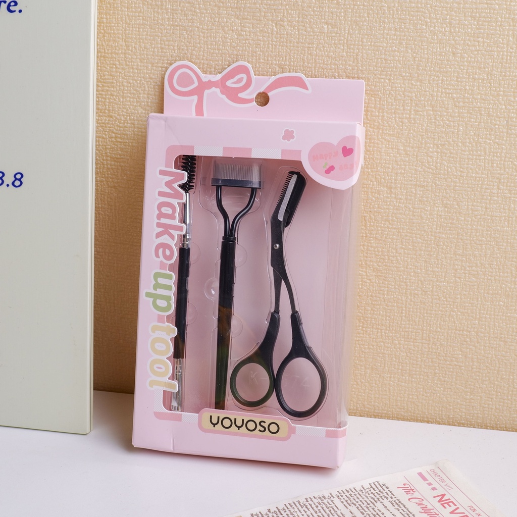 Professional Eyebrow and Eyelash Set (Beauty Scissors + Makeup Brush + Steel Com