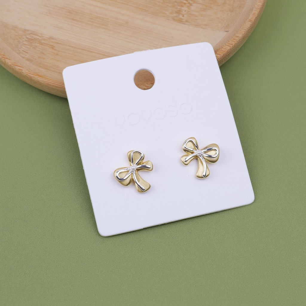Sweet and gentle double bow earrings - gold