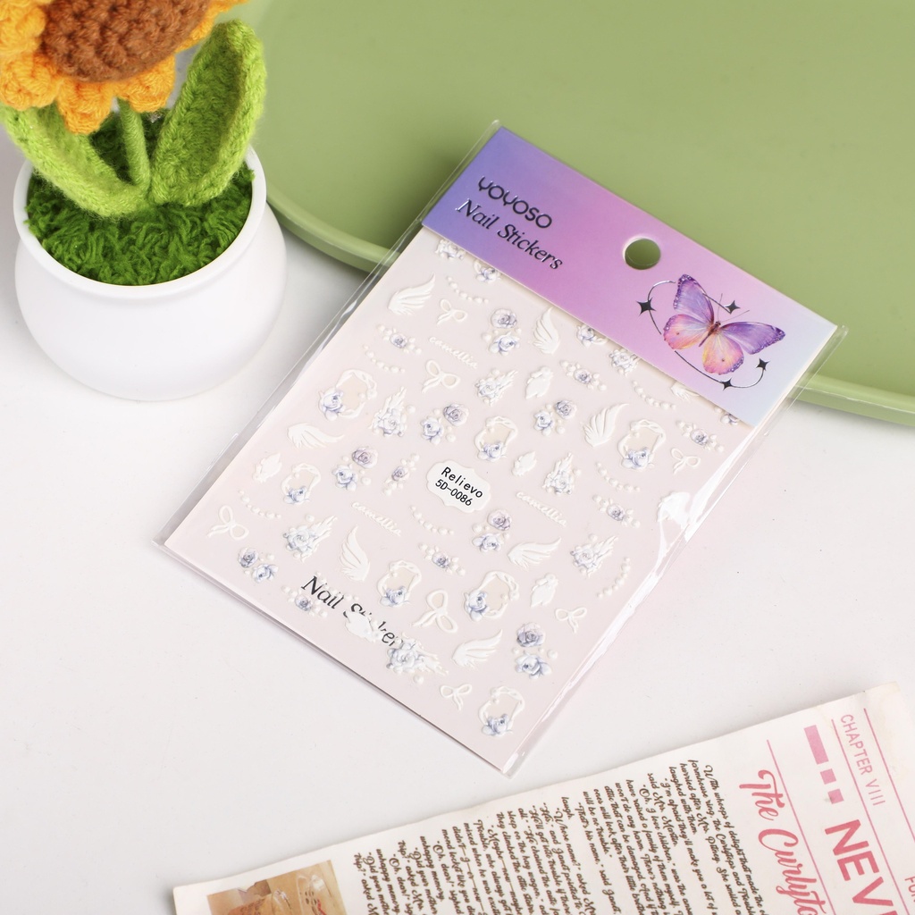 Cerulean Feather Bloom Nail Stickers